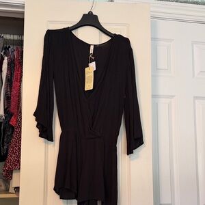 Elan Black Tie-Back Sleeved Romper